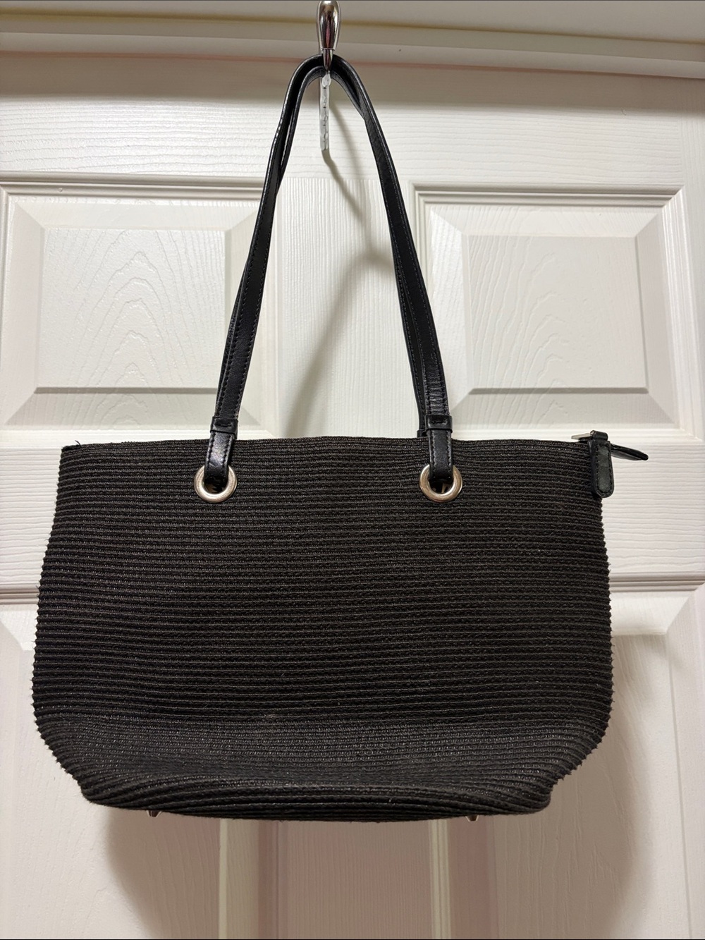 Talbots Black Woven Tote with Leather Straps